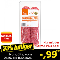 Nur gültig vom 05.10. bis 11.10.2026 und nur mit der NORMA Pluss App 33% billiger: –,99