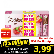 Nur gültig vom 12.10. bis 18.10.2026 und nur mit der NORMA Pluss App 13% billiger: 3,99