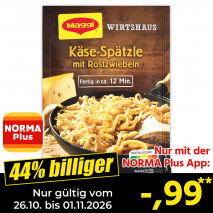 Nur gültig vom 26.10. bis 01.11.2026 und nur mit der NORMA Pluss App 44% billiger: –,99