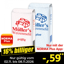 Nur gültig vom 01.11. bis 08.11.2026 und nur mit der NORMA Pluss App 16% billiger: –,59