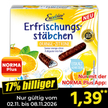 Nur gültig vom 01.11. bis 08.11.2026 und nur mit der NORMA Pluss App 17% billiger: 1,39