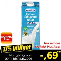 Nur gültig vom 09.11. bis 15.11.2026 und nur mit der NORMA Pluss App 17% billiger: &ndash;,69